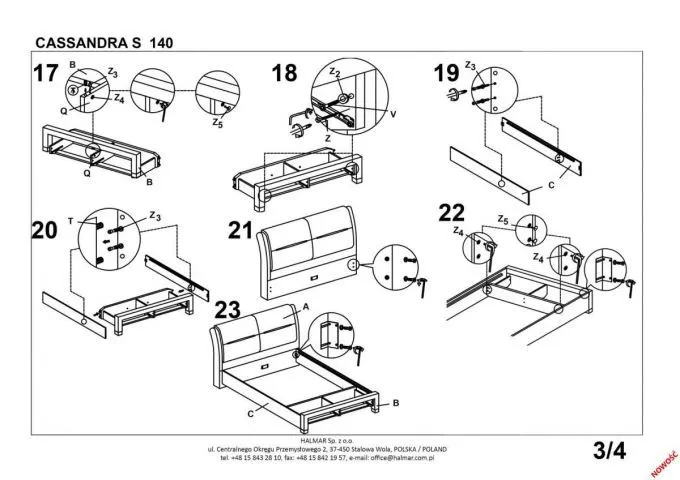Łóżko CASSANDRA S 140x200 biały/czarny ekoskórzane z szufladami | MIRAT.