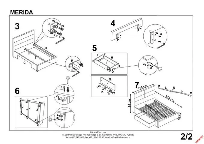 Łóżko MERIDA 160x200 beżowe z szufladą | MIRAT.