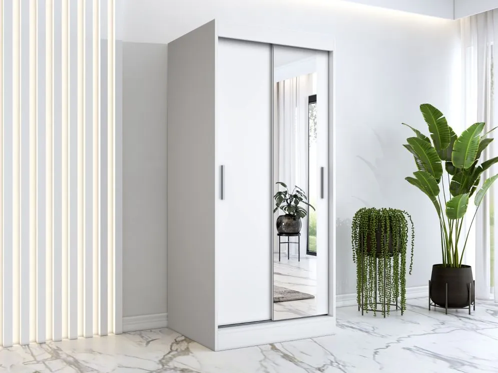 Szafa przesuwna MODUO COMFORT 90 biała mat z lustrem | MIRAT. w stylu SKANDYNAWSKI kolekcja MODUO COMFORT