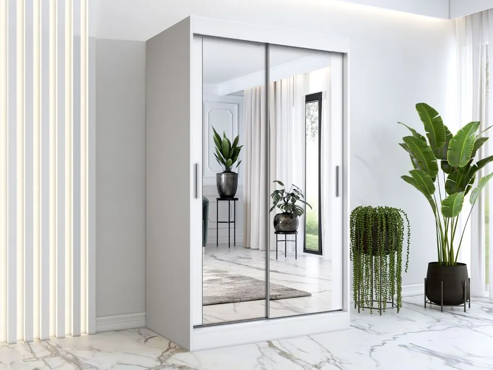 Szafa przesuwna MODUO COMFORT 120 biała mat z dwoma lustrami do sypialni | MIRAT. w stylu  kolekcja MODUO COMFORT