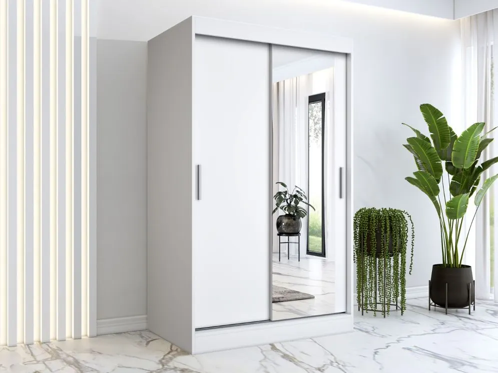Szafa przesuwna MODUO COMFORT 120 biała mat z lustrem | MIRAT. w stylu SKANDYNAWSKI kolekcja MODUO COMFORT