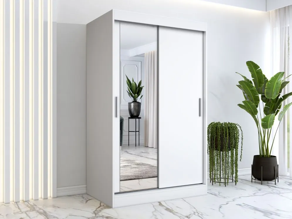 Szafa przesuwna MODUO COMFORT 120 biała mat z lustrem po lewej | MIRAT. w stylu SKANDYNAWSKI kolekcja MODUO COMFORT