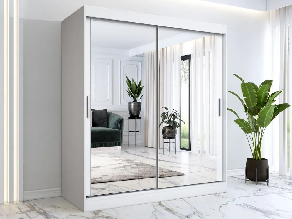 Szafa przesuwna MODUO COMFORT 180 biała mat z dwoma lustrami do sypialni | MIRAT. kolekcja MODUO COMFORT