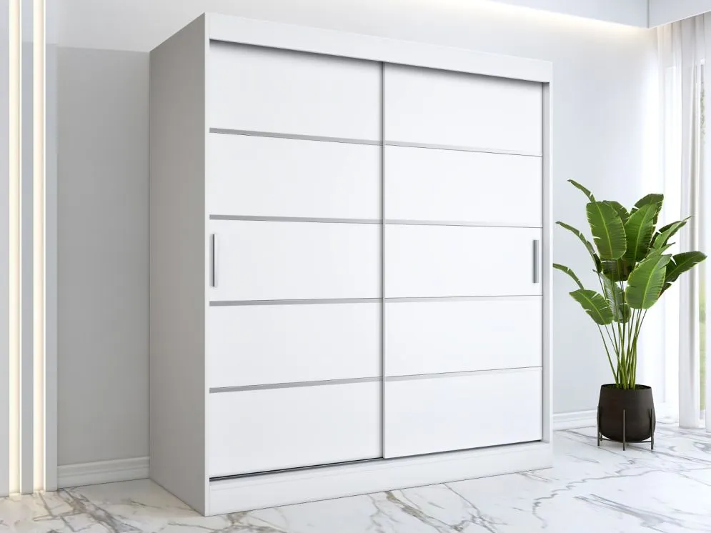 Szafa przesuwna MODUO COMFORT 180 biała mat z ozdobnymi listwami do sypialni | MIRAT.  kolekcja MODUO COMFORT