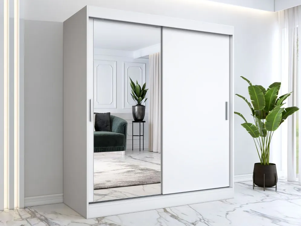 Szafa przesuwna MODUO COMFORT 180 biała mat z lustrem po lewej | MIRAT.  kolekcja MODUO COMFORT