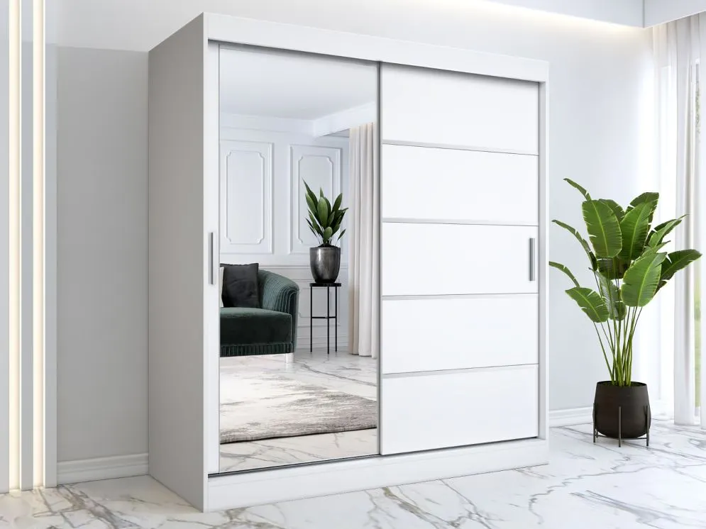 Szafa przesuwna MODUO COMFORT 3 180 biała mat z lustrem po lewej i listwami | MIRAT. kolekcja MODUO COMFORT