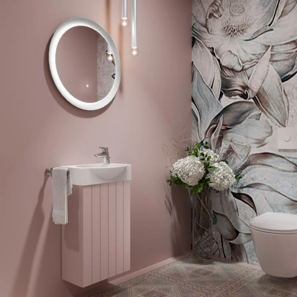 Zestaw Szafka łazienkowa wisząca z umywalką DIA 40 cm pudrowy róż półmat | MIRAT