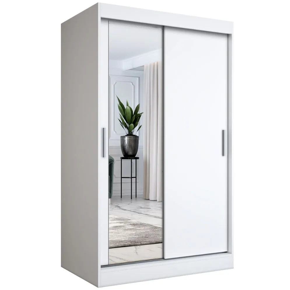 Szafa przesuwna MODUO COMFORT 120 biała mat z lustrem po lewej | MIRAT. w stylu SKANDYNAWSKI kolekcja MODUO COMFORT