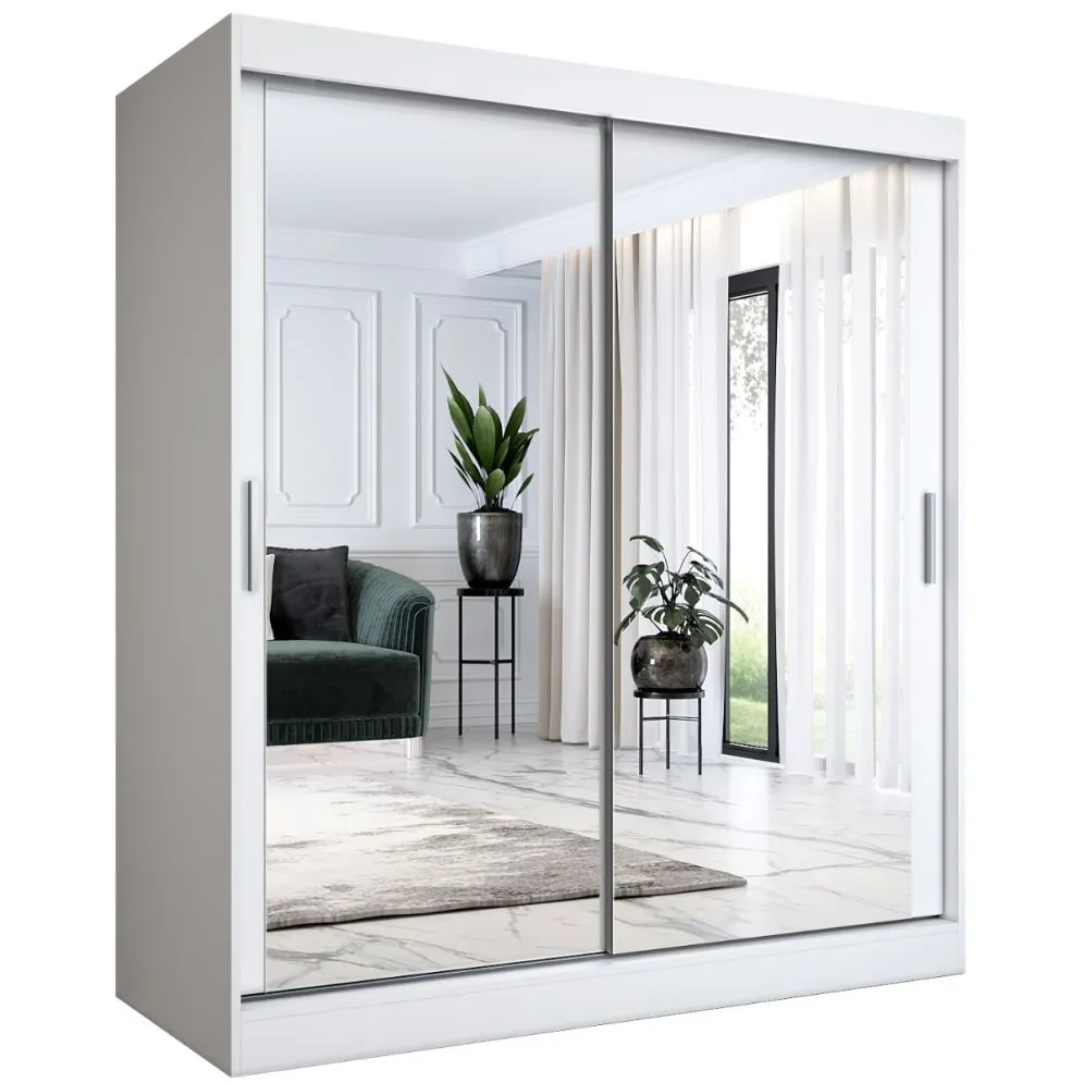 Szafa przesuwna MODUO COMFORT 180 biała mat z dwoma lustrami do sypialni | MIRAT. kolekcja MODUO COMFORT
