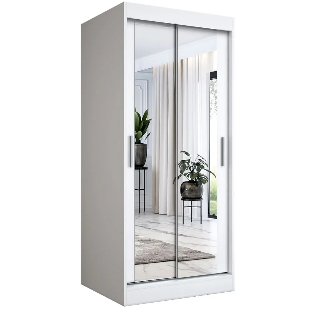 Szafa przesuwna MODUO COMFORT 90 biała mat z dwoma lustrami do sypialni | MIRAT. w stylu  kolekcja MODUO COMFORT