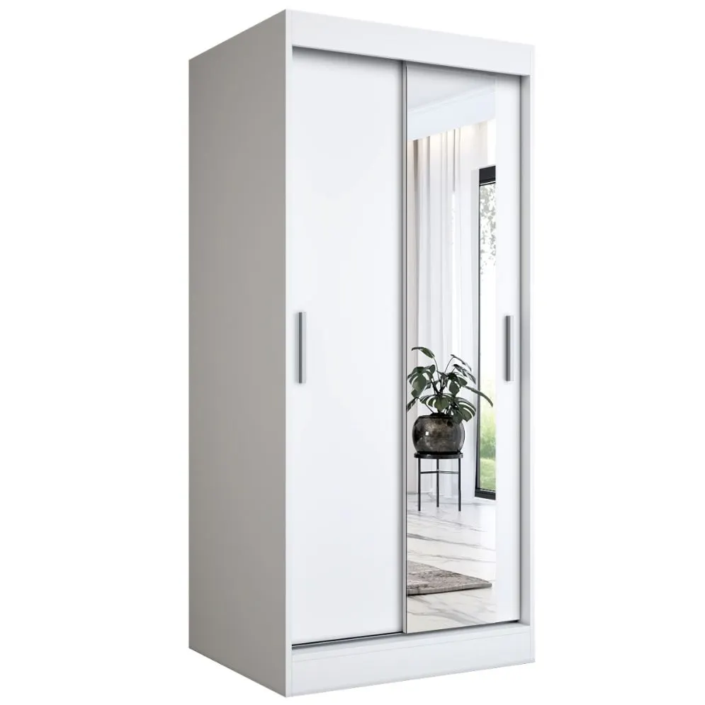 Szafa przesuwna MODUO COMFORT 90 biała mat z lustrem | MIRAT. w stylu SKANDYNAWSKI kolekcja MODUO COMFORT