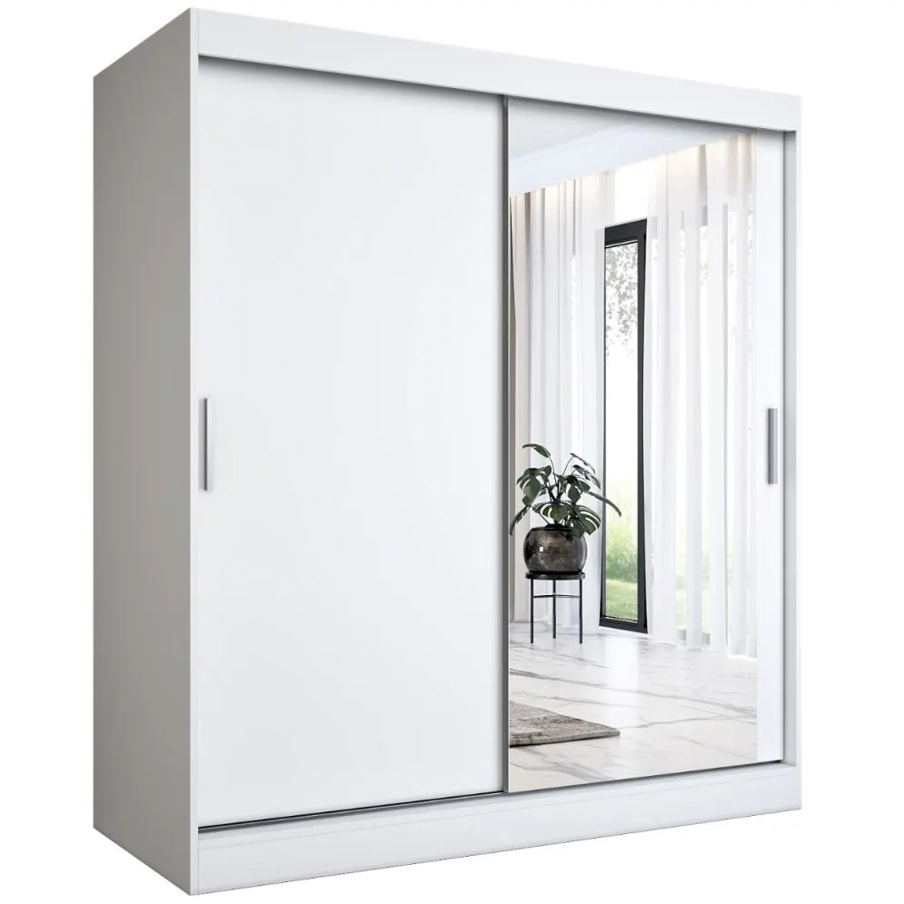 Szafa przesuwna MODUO COMFORT 180 biała mat gładka z lustrem | MIRAT. kolekcja MODUO COMFORT