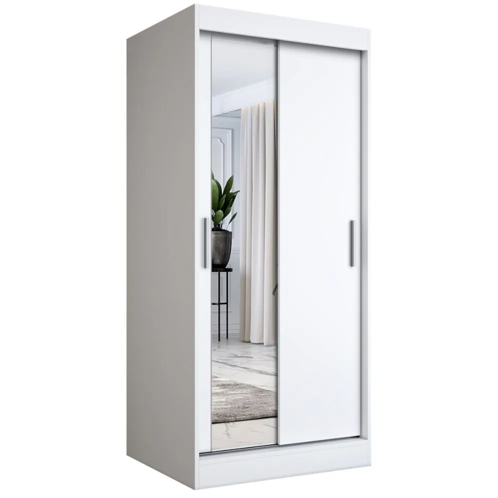 Szafa przesuwna MODUO COMFORT 90 biała mat z lustrem po lewej | MIRAT. w stylu SKANDYNAWSKI kolekcja MODUO COMFORT