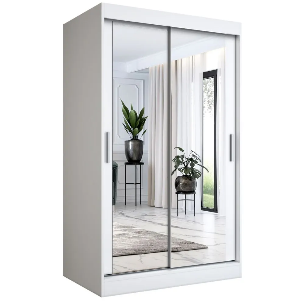 Szafa przesuwna MODUO COMFORT 120 biała mat z dwoma lustrami do sypialni | MIRAT. w stylu  kolekcja MODUO COMFORT