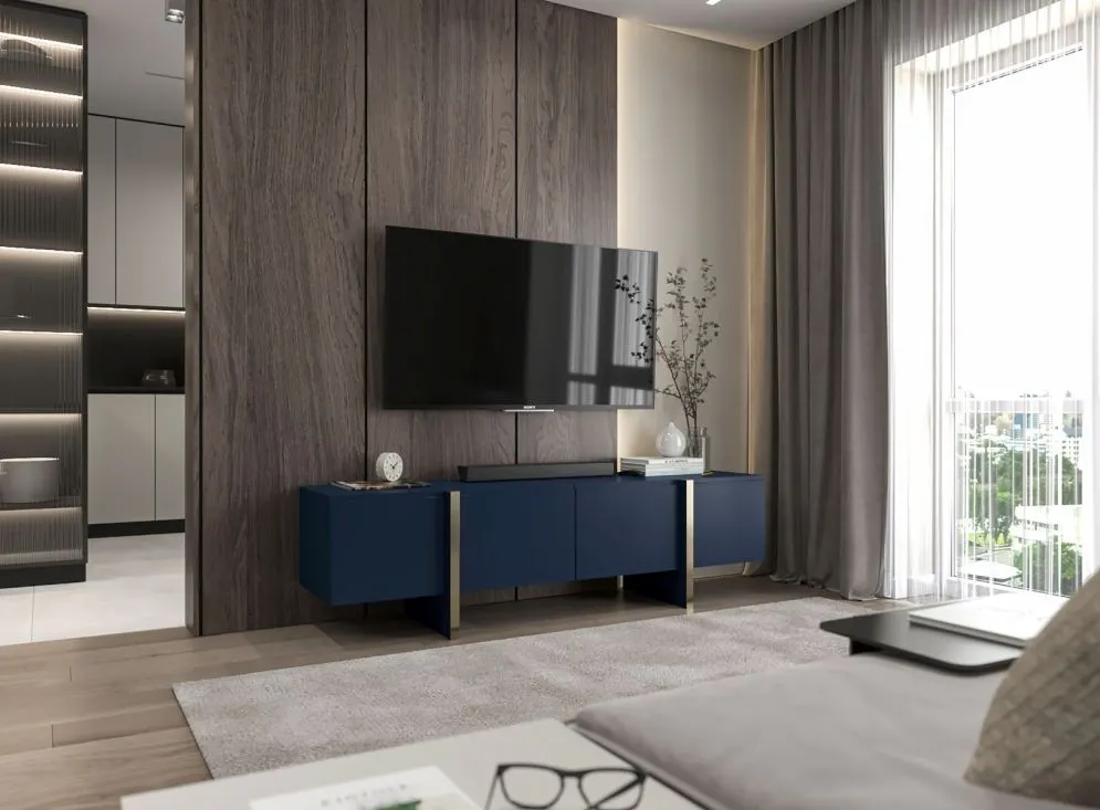 Szafka RTV GRANT 180cm granatowy mat glamour I sklep meblowy MIRAT. styl GLAMOUR