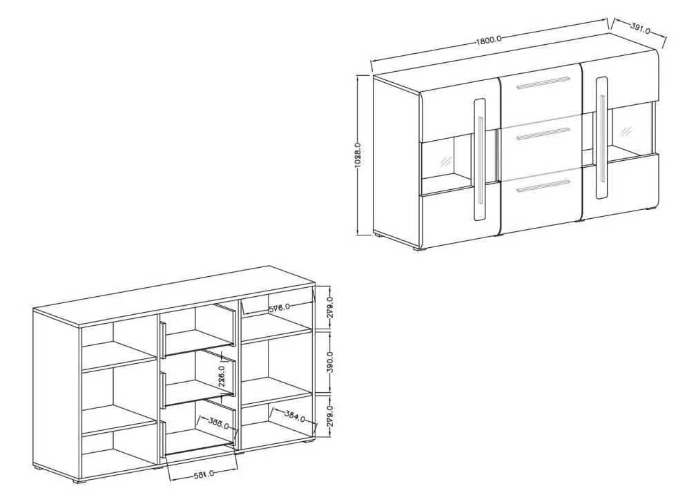 Komoda przeszklona TULSA 2D3S 180 dąb I sklep meblowy MIRAT.  kolekcja TULSA