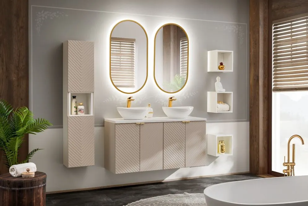 Wisząca szafka pod umywalkę VIVA CASHMERE 2D 60cm kaszmirowy mat I sklep meblowy MIRAT. styl GLAMOUR, RYFLOWANY