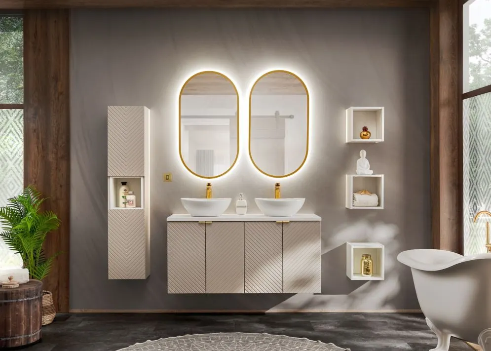 Słupek łazienkowy VIVA CASHMERE 2D 30 cm kaszmirowy mat I sklep meblowy MIRAT. styl GLAMOUR, RYFLOWANY