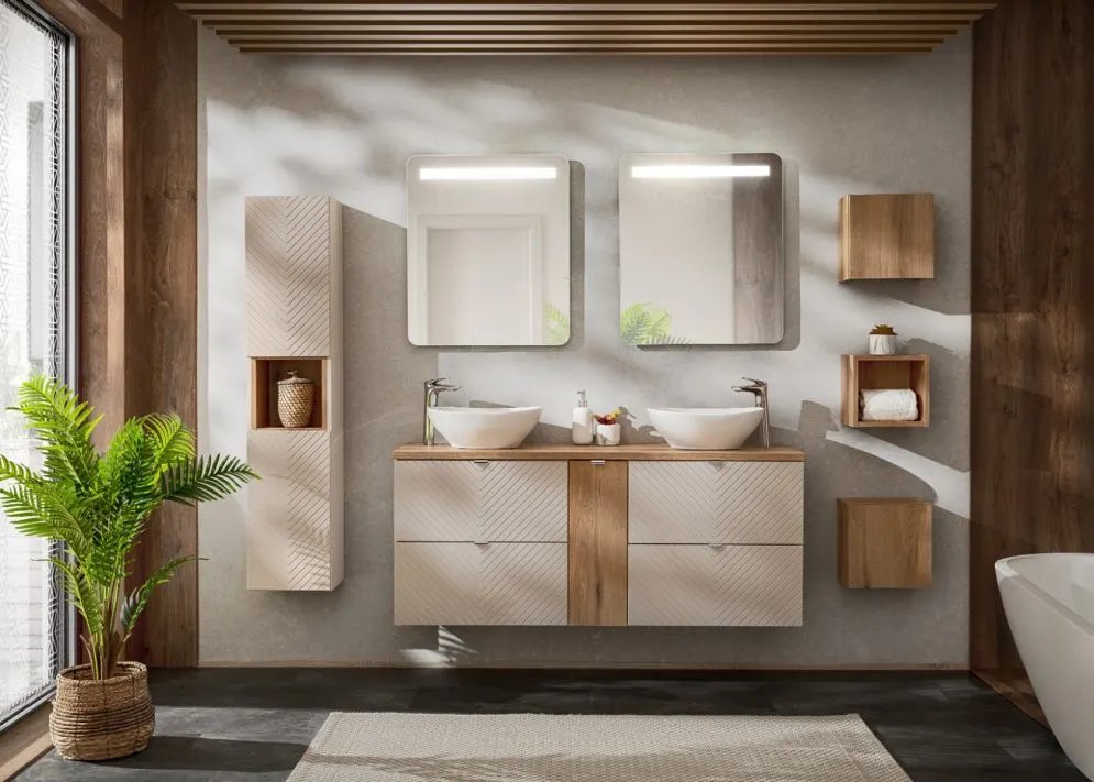 Szafka pod umywalkę VIVA CASHMERE 2S 60cm kaszmirowy mat I sklep meblowy MIRAT. styl GLAMOUR, RYFLOWANY