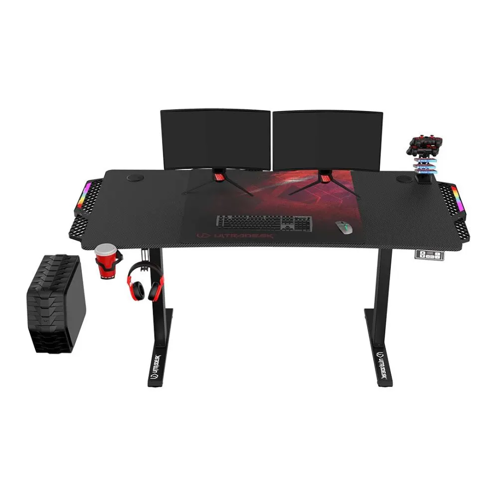Biurko gamingowe LEVEL V2 LED czerwone ULTRADESK | MIRAT.