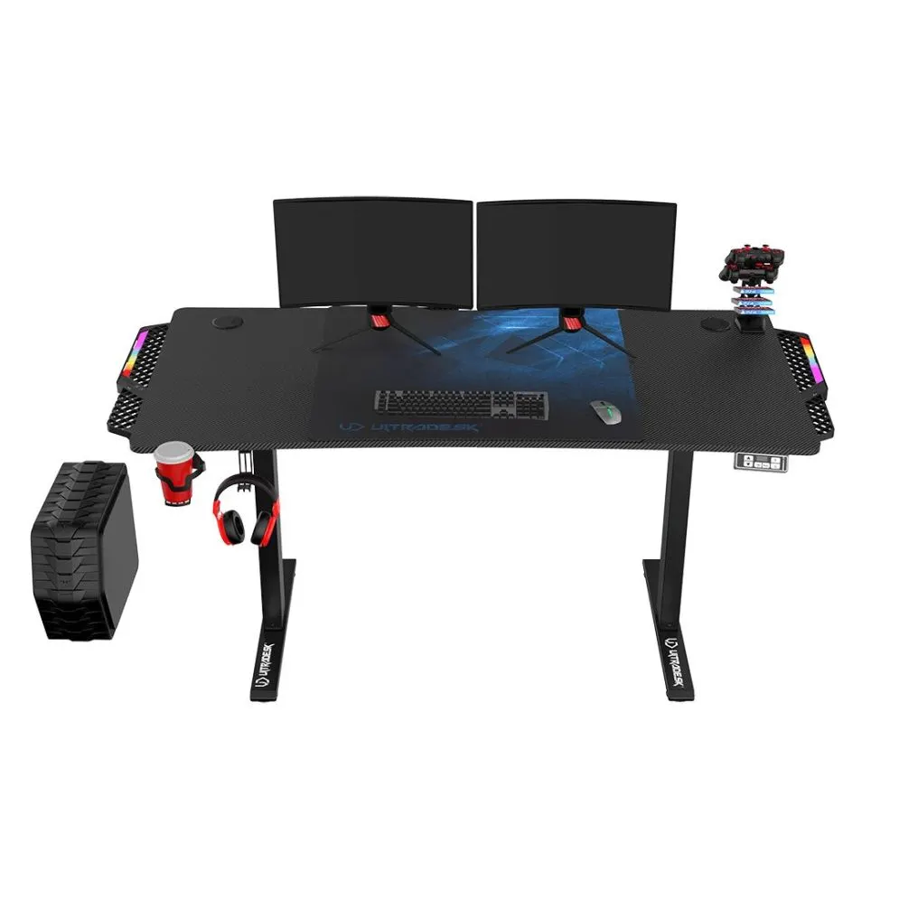 Biurko gamingowe LEVEL V2 LED niebieskie ULTRADESK | MIRAT.