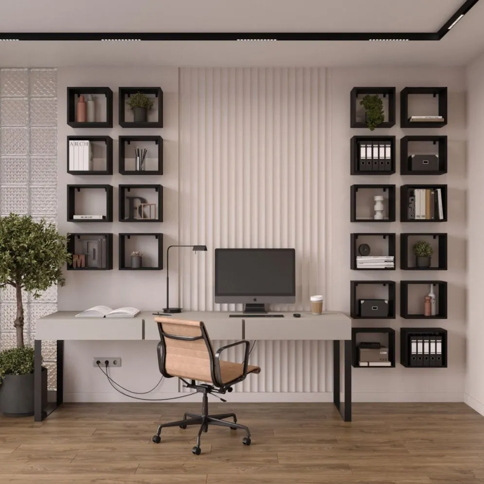 Komplet 4 wiszących półek TUTTI czarnych na książki i dekoracje | MIRAT. styl LOFT