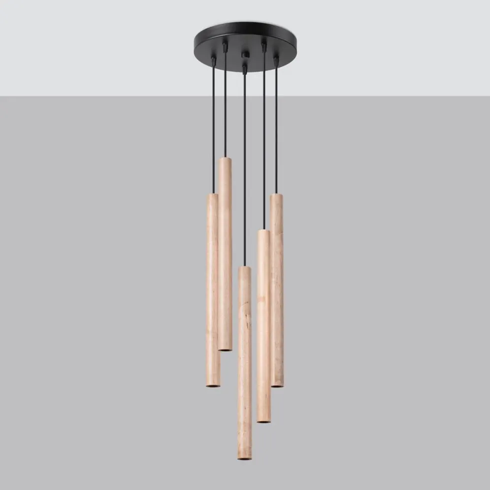 Lampa wisząca PASTELO 5P drewno | sklep MIRAT kolekcja pastelo