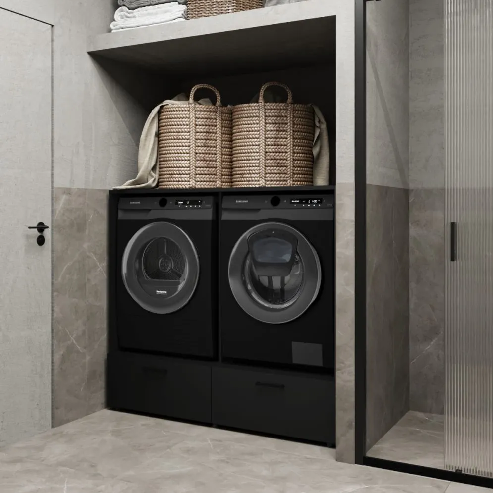 Szafka łazienkowa ROSA 2S 132cm czarna do zabudowy pralki i suszarki loft I sklep meblowy MIRAT.