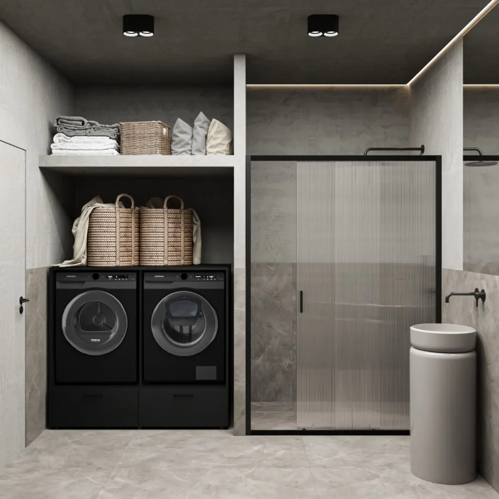 Szafka łazienkowa ROSA 2S 132cm czarna do zabudowy pralki i suszarki loft I sklep meblowy MIRAT.