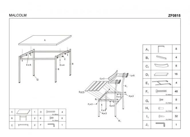 Zestaw MALCOLM stół + 4 krzesła do jadalni | MIRAT.