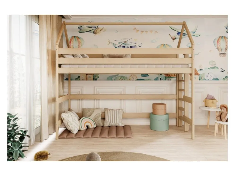 Łóżko domek na antresoli TOBI 1 160x80 sosna naturalna lakierowana I sklep meblowy MIRAT. styl SKANDYNAWSKI