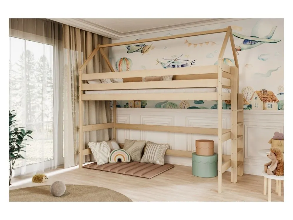 Naturalne łóżko piętrowe domek TOBI 1 160x80 sosna lakierowana I sklep meblowy MIRAT. styl SKANDYNAWSKI
