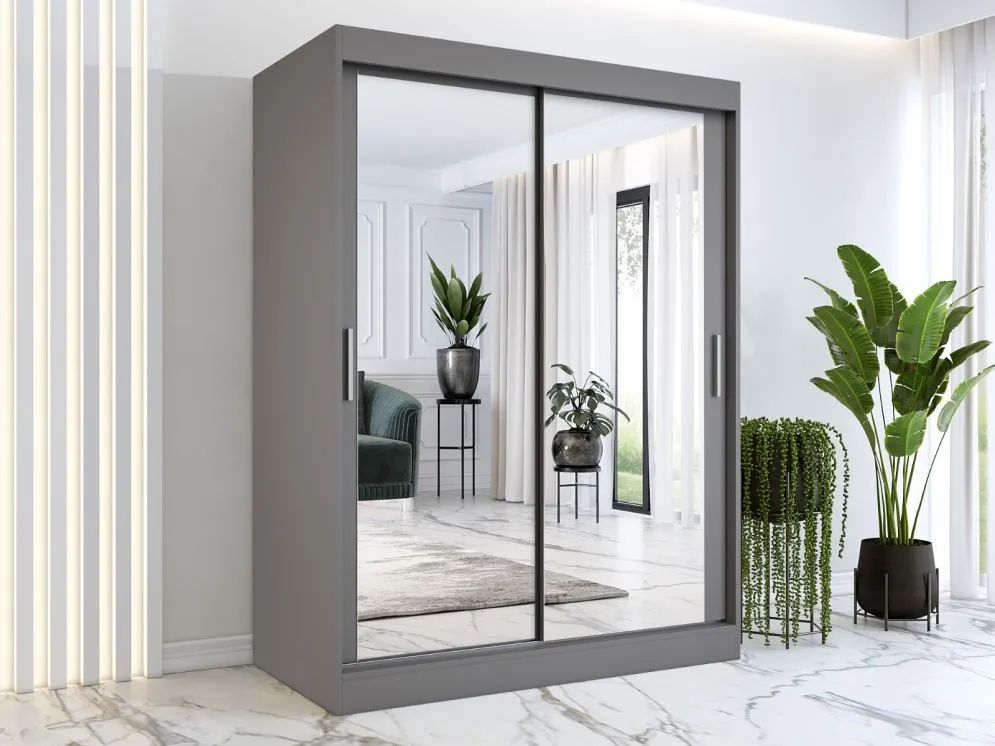 Szafa przesuwna MODUO COMFORT 150 antracyt z dwoma lustrami do sypialni | MIRAT. w stylu  kolekcja MODUO COMFORT