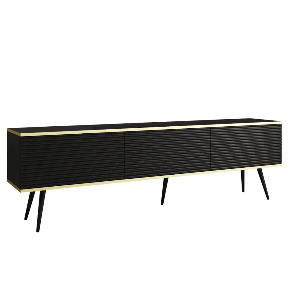 Szafka RTV KARL 3D 175cm wisząca/stojąca czarny mat loft I sklep meblowy MIRAT. styl GLAMOUR, LOFT, RYFLOWANY