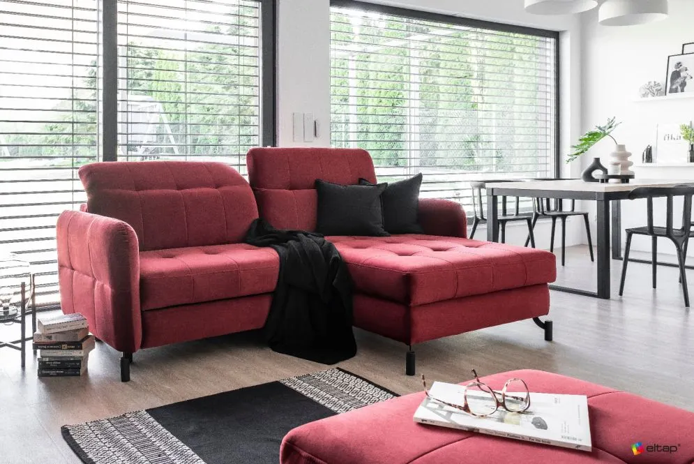 Narożnik z funkcją spania LORELLE VELVET szary prawy pikowany welurowy | MIRAT. w stylu GLAMOUR kolekcja