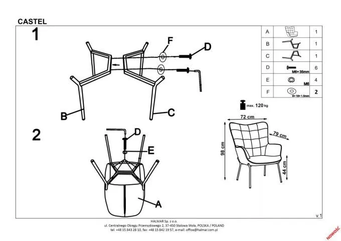 Fotel CASTEL szary pikowany na cienkich nóżkach w stylu loft | MIRAT. styl GLAMOUR, LOFT