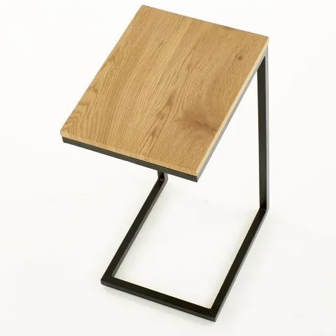 Dębowa drewniana ława na czarnej metalowej podstawie Nisa