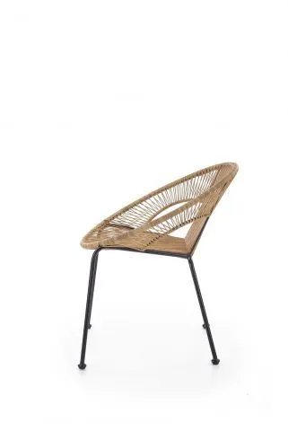 Brązowe krzesło rattanowe do ogrodu z metalowymi czarnymi nogami BARI