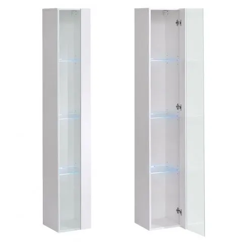 Biała witryna wisząca z podświetleniem LED