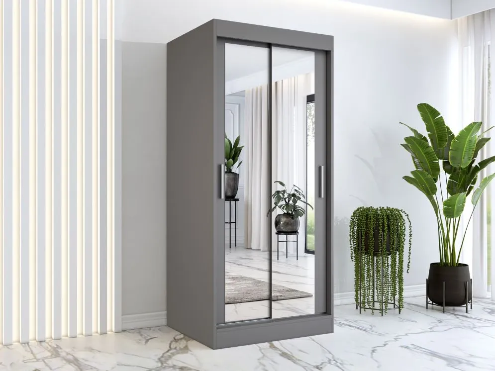 Szafa przesuwna MODUO COMFORT 90 antracyt z dwoma lustrami do sypialni | MIRAT. w stylu  kolekcja MODUO COMFORT