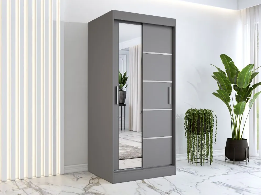 Szafa przesuwna MODUO COMFORT 3 90 antracyt z lustrem | MIRAT. w stylu  kolekcja MODUO COMFORT