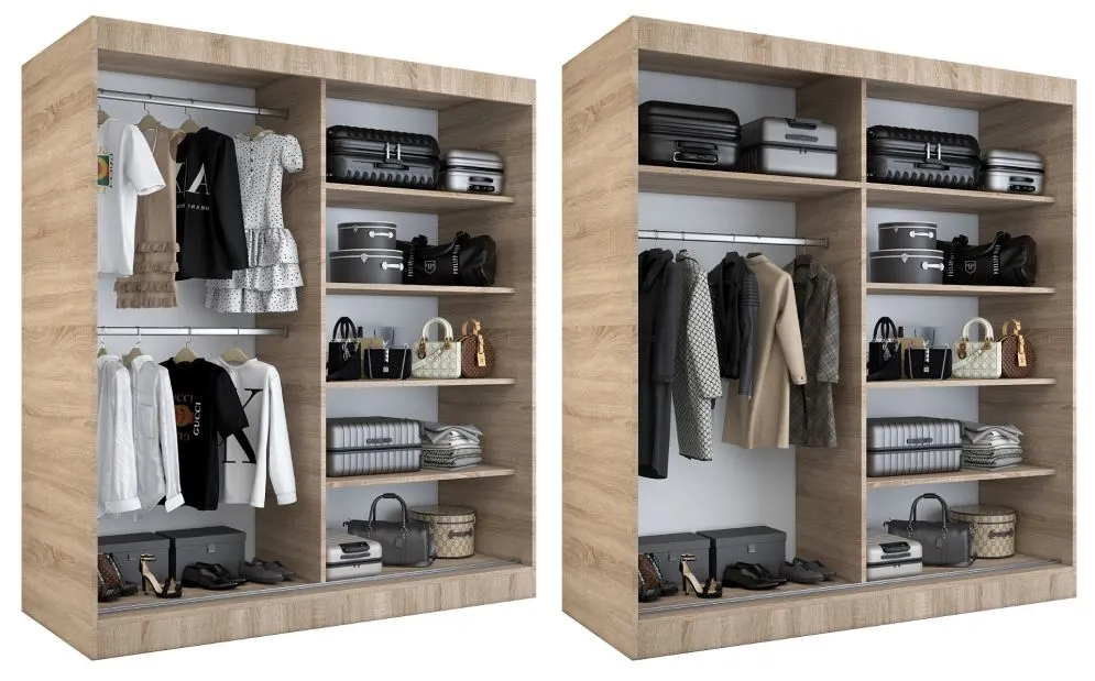 Szafa przesuwna MODUO COMFORT 180 dąb sonoma z listwami | MIRAT.  kolekcja MODUO COMFORT