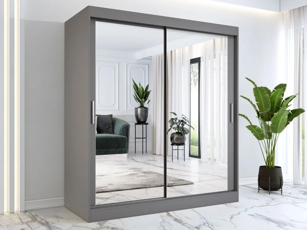 Szafa przesuwna MODUO COMFORT 180 antracyt z dwoma lustrami do sypialni | MIRAT.  kolekcja MODUO COMFORT