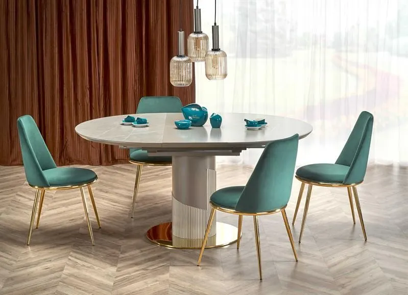 Stół okrągły rozkładany MUSCAT 120(160)x120 szary marmur na jednej nodze | MIRAT. w stylu GLAMOUR kolekcja