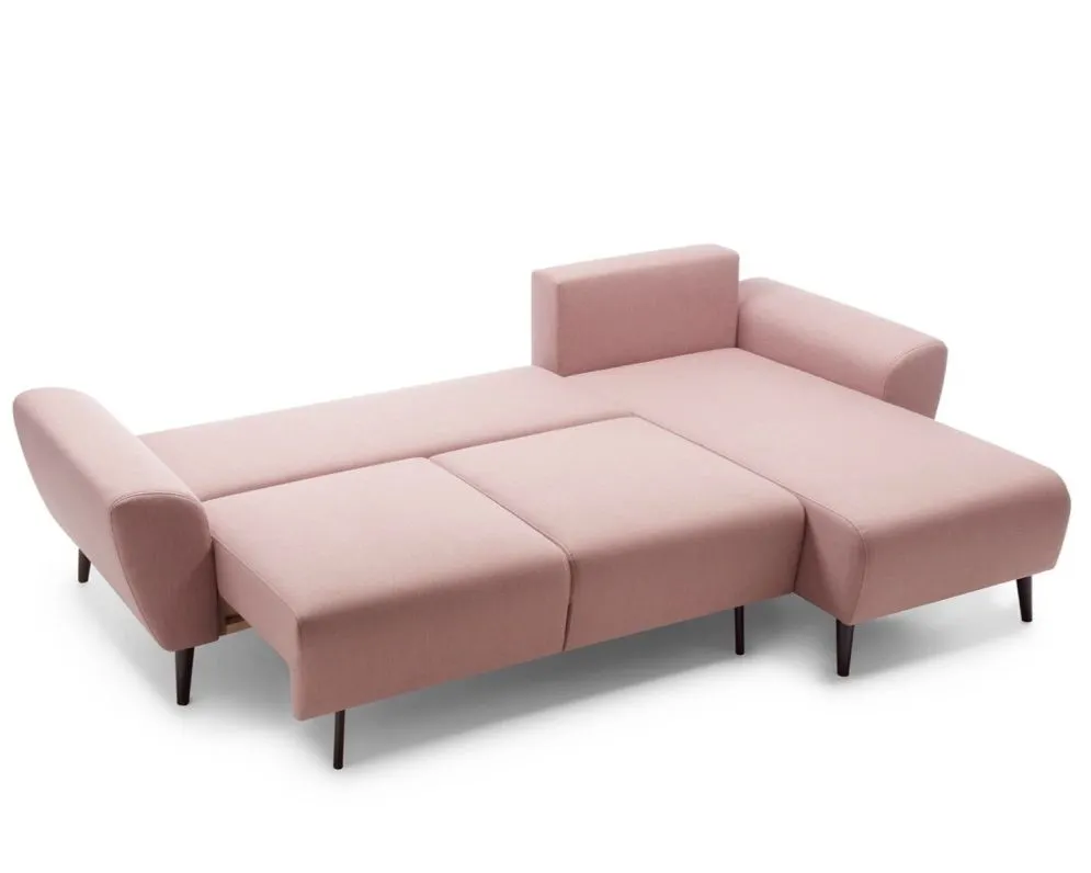Narożnik z funkcją spania LAURA różowy prawy/lewy z pojemnikiem I sklep meblowy MIRAT. styl SKANDYNAWSKI
