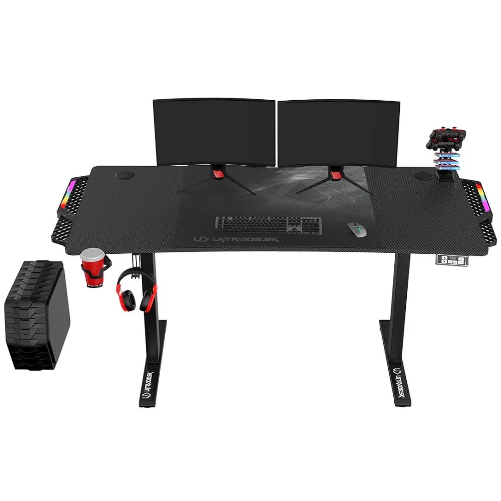 Biurko gamingowe LEVEL V2 LED czarne ULTRADESK | MIRAT.