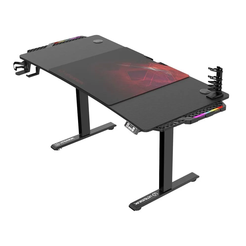 Biurko gamingowe LEVEL V2 LED czerwone ULTRADESK | MIRAT.
