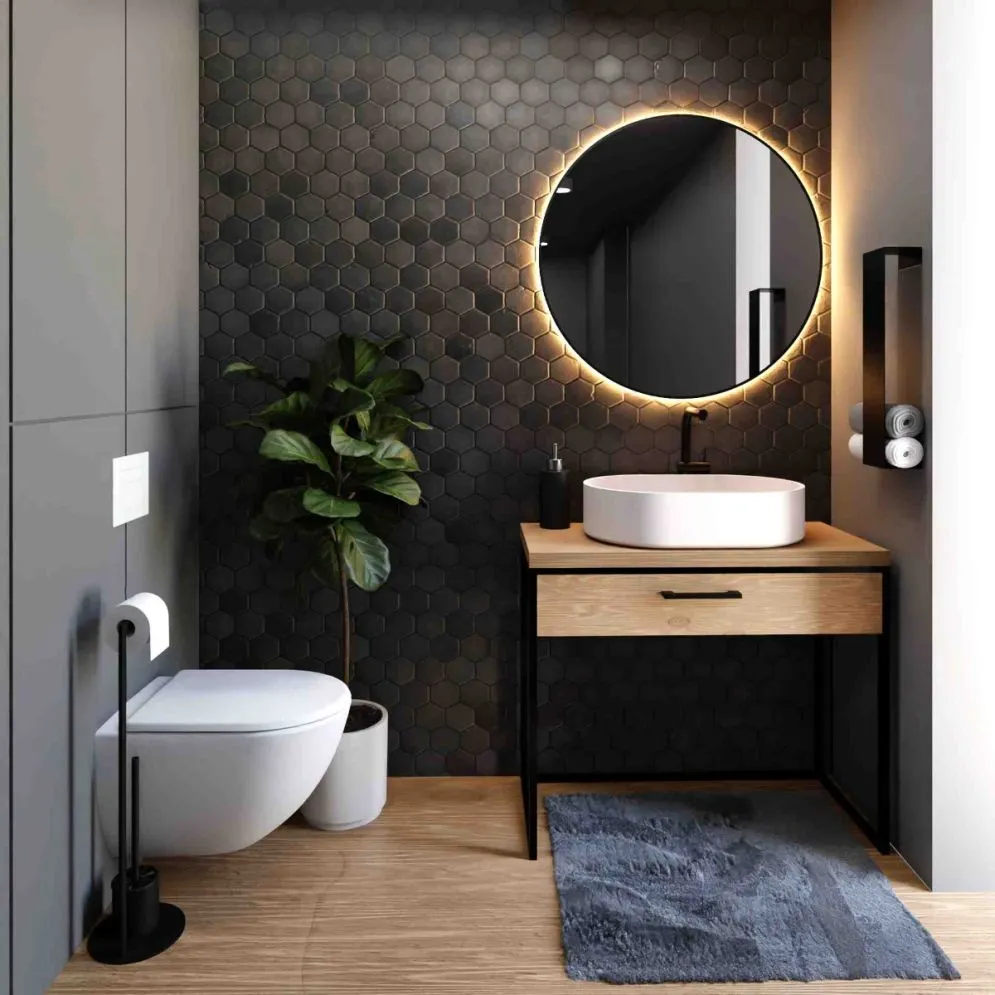 Szafka pod umywalkę nablatową ARIEN 60x43 cm czarny/dąb stojąca I sklep meblowy MIRAT. styl LOFT