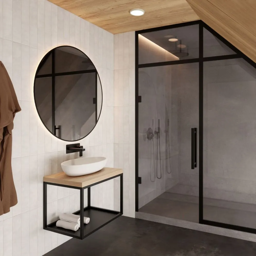 Szafka pod umywalkę nablatową ARTEM 75x35 cm czarny/dąb z półką I sklep meblowy MIRAT. styl LOFT