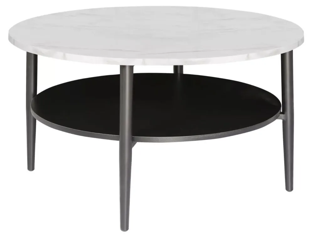 Okrągła ława z półką Ella A 80 cm biały marmur | MIRAT